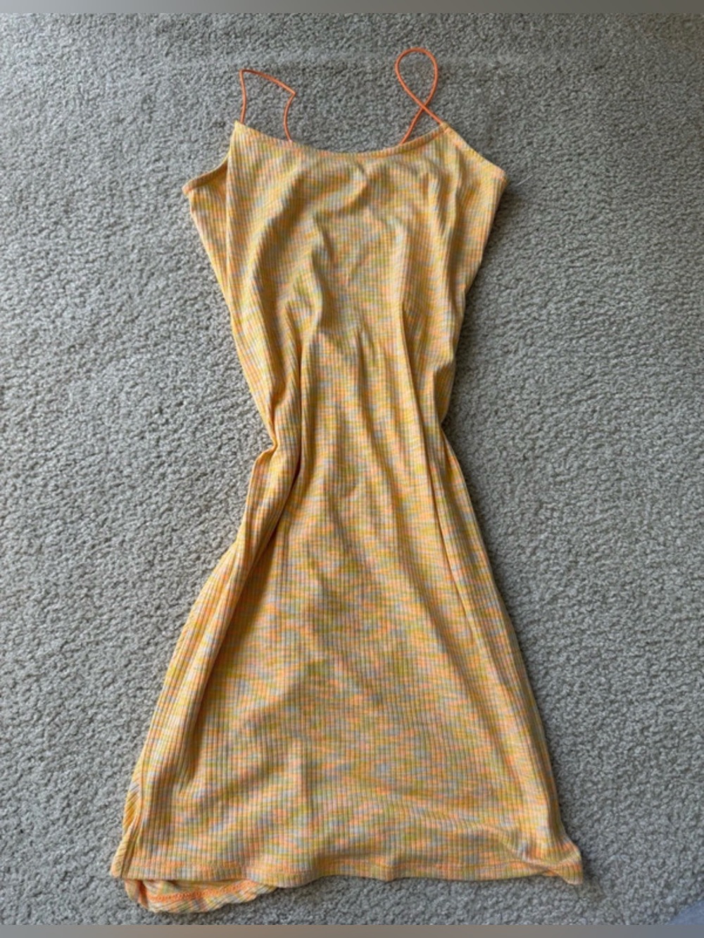 Derek Heart Yellow Ribbed Mini Dress with Orange Trim